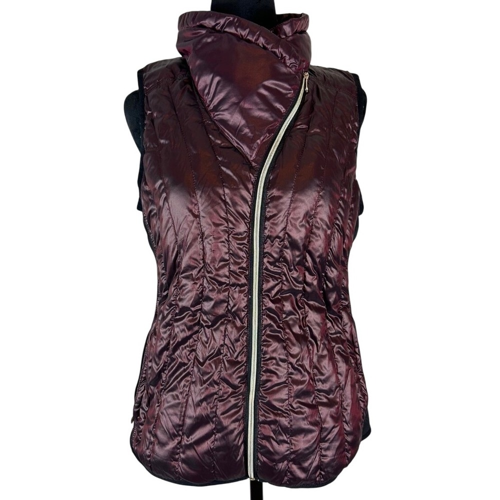 Calvin Klein Performance Womens Puffer Vest Plum Metallic‎ Funnel Neck Zip M